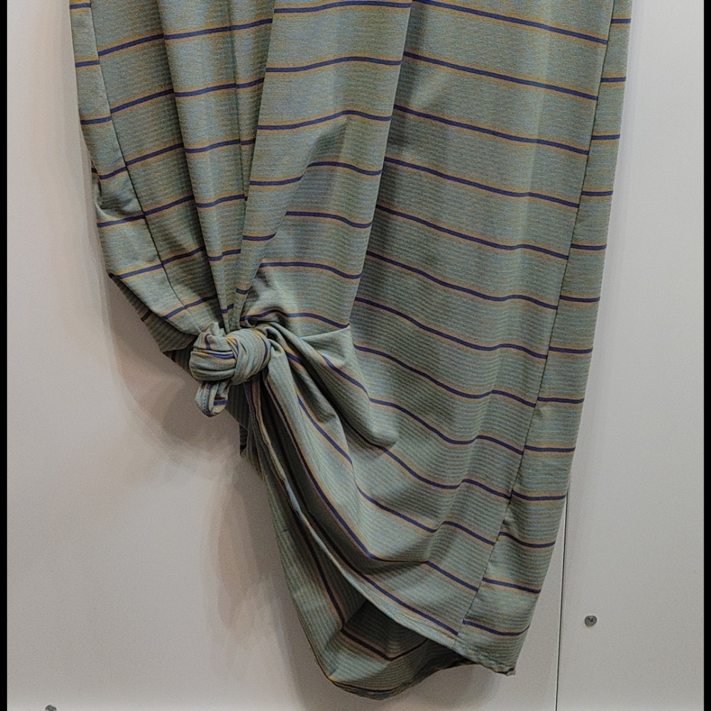 NWT LuLaRoe Maria Maxi Dress Small Blue Mustard Stripe High Low - Picture 8 of 10